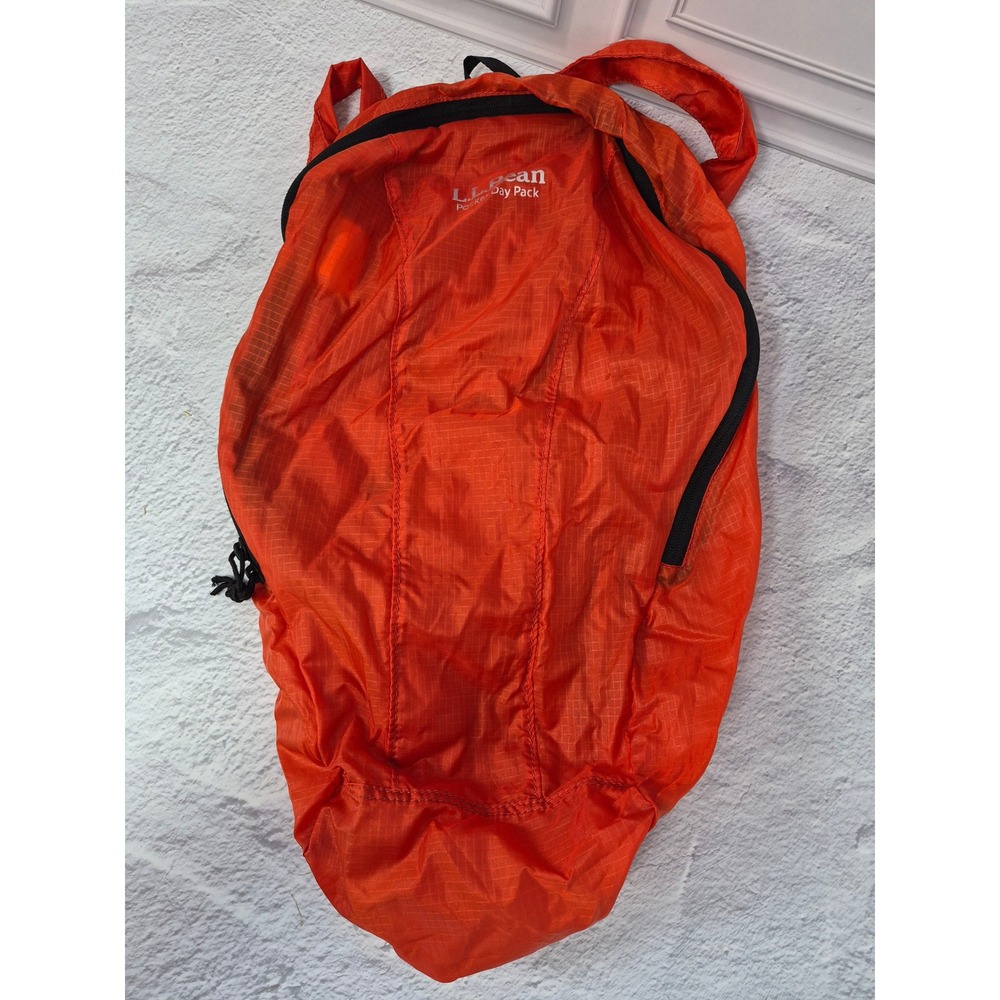 LL Bean Pocket Day Pack Orange Ripstop Packable Lightweight Backpack